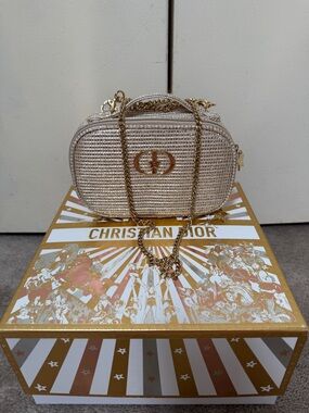 Dior Mini Raffia Crossbody in Beige with Gold Hardware